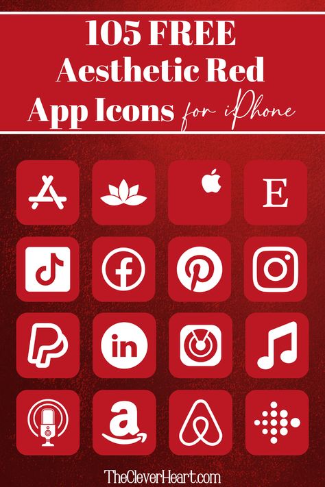 105 Free Aesthetic Red App Icons For iPhone - The Clever Heart Aesthetic Red App Icons, App Icons Red, Red App Icons, Icon Colors, App Icons For Iphone, Icons For Iphone, Aesthetic App Icons, Christmas Apps, Free Aesthetic