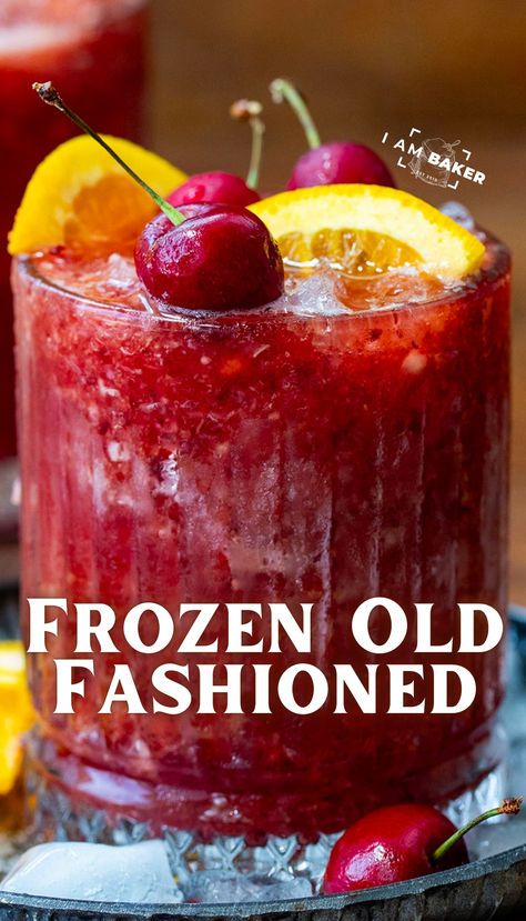 This Frozen Old Fashioned is a refreshing twist on the classic cocktail, blending traditional flavors with a slushy texture. Even if you are not a fan of bourbon, you might still love this drink, especially in the summer! All of my taste testers, both bourbon and non-bourbon drinkers alike, were impressed and raved about how delicious this old-fashioned slush was! Frozen Old Fashioned Cocktail, Frozen Old Fashioned, Summer Drink Ideas, Surprise Inside Cake, Vodka Slush, Orange Simple Syrup, Slush Recipes, Blended Cocktail, Inside Cake