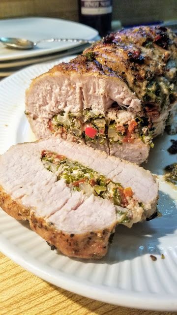 Greek Pork Loin Recipes, Greek Pork Loin, Stuffed Pork Loin Roast, Red Wine Pan Sauce, Roasted Greek Potatoes, Pork Loin Recipes Oven, Jezebel Sauce, Pork Roulade, Greek Pork