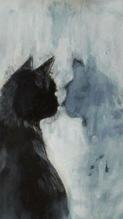 A Black, Black Cat, Wall, White, Black, Art