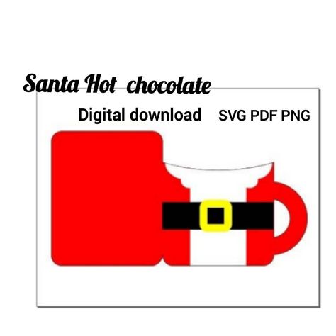 Hot Chocolate Holder Template, Hot Chocolate Holder, Gift Card Christmas, Christmas Cocoa, Christmas Treats Boxes, Chocolate Santa, Christmas Gift Tags Handmade, Santa Template, Hot Chocolate Gifts