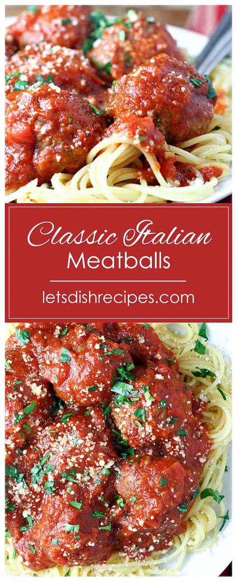 Classic Italian Meatballs Recipe -- Ricotta cheese is the secret to these moist, tender meatballs. Serve over pasta with your favorite marinara sauce for a meal the whole family will love. #meatballs #spaghetti #groundbeef #recipes Recipe Ricotta, Classic Italian Meatballs, Baked Chicken Spaghetti, Ricotta Meatballs, Tender Meatballs, Italian Meatballs Recipe, Pasta Easy, Recipes Meat, Best Spaghetti