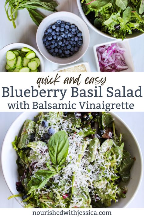 This Easy Blueberry Basil Salad with Balsamic Vinaigrette is the perfect summer salad. This healthy and vibrant salad combines fresh blueberries, basil, and parmesan cheese with a homemade balsamic dressing. It's a quick and delicious recipe that’s full of flavor and perfect for any summer meal. Whether you're looking for fresh ideas from the garden or a simple, healthy dish, this salad is sure to impress. Homemade Balsamic Dressing, Salad With Balsamic Vinaigrette, Blueberry Basil, Basil Salad, Blueberry Salad, Flavor Combinations, Easy Salad, Easy Blueberry, Healthy Summer Recipes