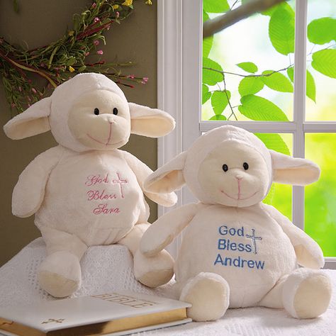 Personalized Stuffed Animals - Plush Christening Lamb Dedication Gifts, Baby Dedication Party, Unique Baptism Gifts, Baby Dedication Gifts, Personalization Mall, Personalized Stuffed Animals, Personalized Dolls, Projets Cricut, Baby Dedication