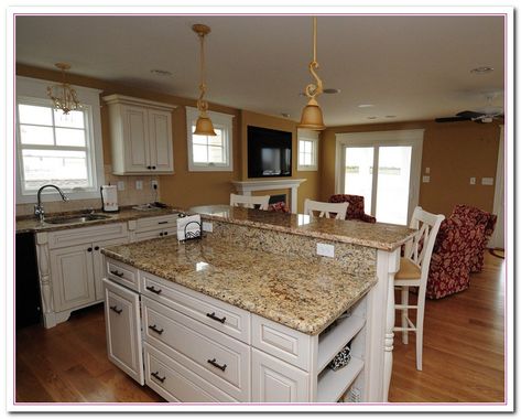 Option if u are stuck with tan granite.  White cabinets and dark drawer pulls Kitchen Cabinets Brown Granite, Kitchen Cabinets Brown, White Cabinets With Granite, Backsplash Herringbone, Grey Granite Countertops, Brown Granite Countertops, White Granite Kitchen, Antique White Kitchen Cabinets, White Cabinets White Countertops