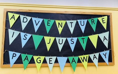 June Library Bulletin Board, Adventure Begins At The Library, Adventure Awaits Library Theme, Camping Library Display, Summer Book Displays Public Libraries, Reading Is An Adventure Bulletin Board, Camping Library Theme, Adventure Library Display, Reading Adventure Bulletin Boards