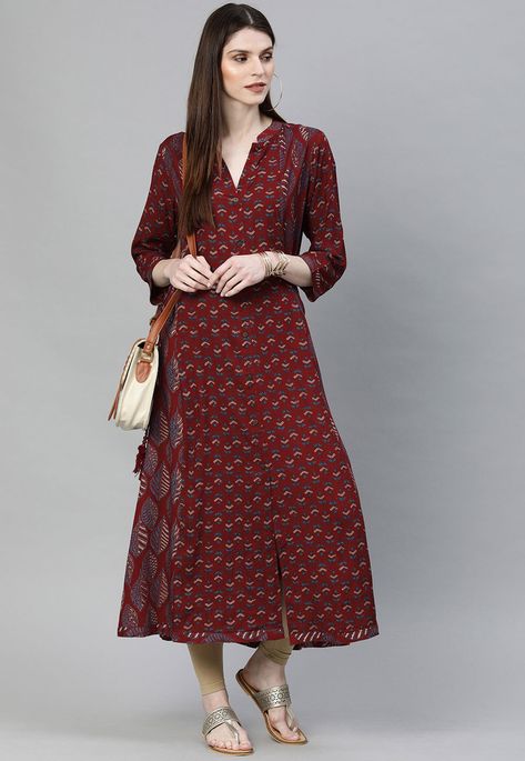 Ethnic Wear Indian, Tie A Knot, Indo Western Dress, Chinese Collar, Kurta Dress, A Line Kurta, Utsav Fashion, Women Office, Anarkali Dress