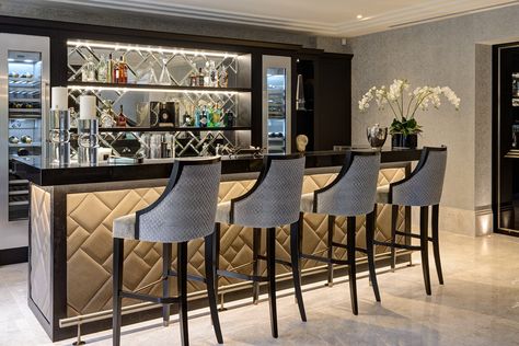 Hill House Interiors | Award Winning Interior Designers Hill House Interiors, Modern Home Bar Designs, Bar Counter Design, Elegant Bar, Home Bar Rooms, Modern Home Bar, International Interior Design, Home Bar Design, Bar Interior Design