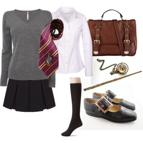 "Hermione Granger Costume" by ardice on Polyvore Moaning Myrtle Costume, Hermione Halloween Costume, Hermione Granger Costume, Hermione Costume, Harry Potter Uniform, Gryffindor Outfit, Harry Potter Robes, Harry Potter Halloween Costumes, Hogwarts Uniform