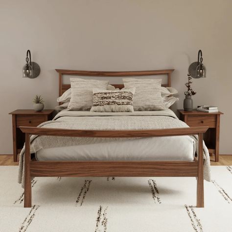 Handcrafted Beds — USA Made, Ethically Sourced, & Sustainable – Urban Natural Home Small Cottage Interiors, Wood And Upholstered Bed, Handcrafted Bed, Tall Bed, Floating Bed, Wood Sample, Hardwood Furniture, House Furniture Design, Sit Stand Desk