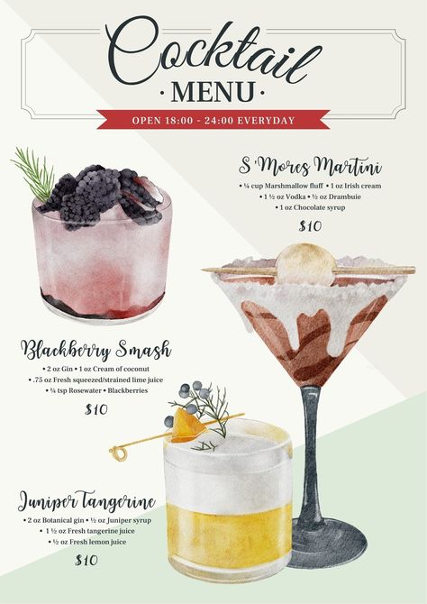 Free, printable custom drink menu templates | Canva Menu Signage, Df Recipes, Tangerine Juice, Cocktail Illustration, Cocktails Sign, Cocktails Bar, Signature Drinks Sign, Word Free, Drink Signs