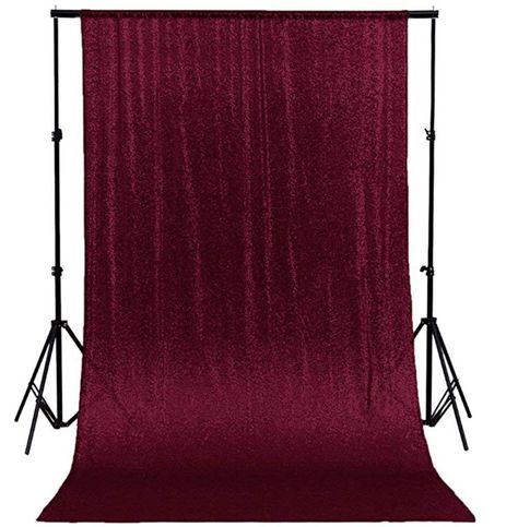 Maroon sequin photo booth backdrop from Amazon Sequins Backdrop, Sequence Fabric, Burgundy Curtains, Sequin Curtains, Glitter Backdrop, Backdrop Curtains, Bridal Shower Wine, Photobooth Props, Photo Booth Background