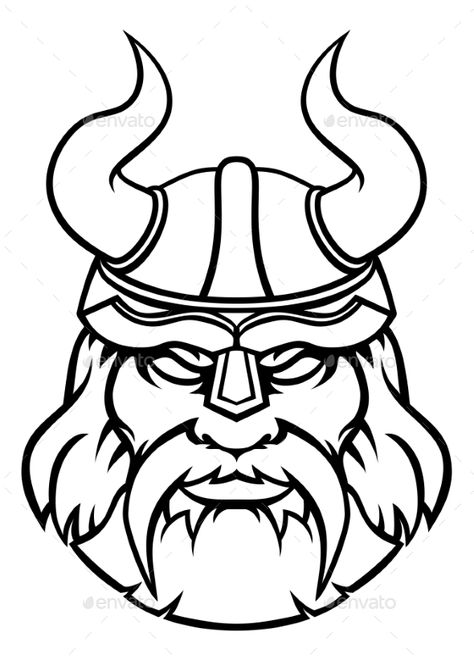 How To Draw Viking, Vikings Drawing, Horns Illustration, Vikings Warrior, Viking Mascot, Helmet With Horns, Beard Cartoon, Viking Drawings, Shoulder Armor Tattoo