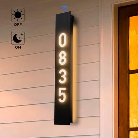 Integrated LED Dusk to Dawn Outdoor Wall Light With Door Number - On Sale - Bed Bath & Beyond - 41015415 Detached Garage Designs, Front Door Lighting, Neon Wall Signs, Door Number, Outdoor Signage, Led Light Fixtures, Door Numbers, Barn Lighting, Dusk To Dawn