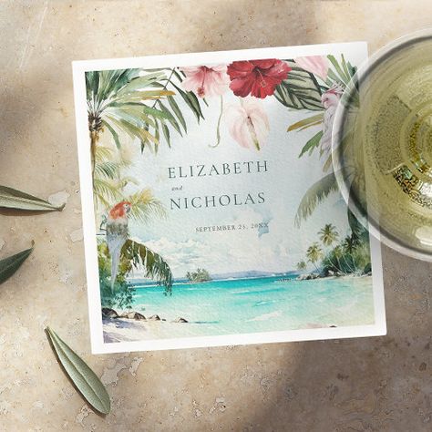 Beach Wedding Invites, Elegant Floral Arrangements, Watercolour Wedding Stationery, Palm Wedding, Traditional Invitation, Tropical Greenery, Beach Floral, Bohemian Rustic, Fun Party Themes