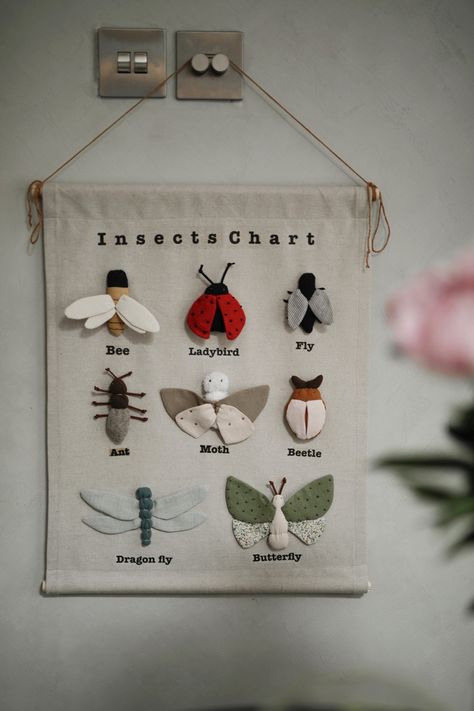 Insects chart sewing pattern and tutorial | Patreon Insects Chart, Toys Sewing Patterns, Modern Kids Toys, Kids Bedroom Inspiration, Pattern Hack, Diy Bebe, Fabric Toys, Sewing Toys, Sewing Pattern Design