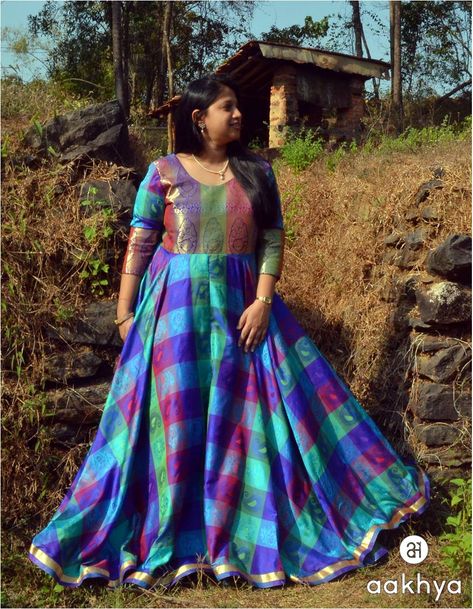 Gown made out of Saree Happy Client By "aakhya" Silk Saree Gown, Long Gown Design, Saree Gown, Dresses Kids Girl, Long Gown, Silk Saree, Kids Dress, Silk Sarees, Saree