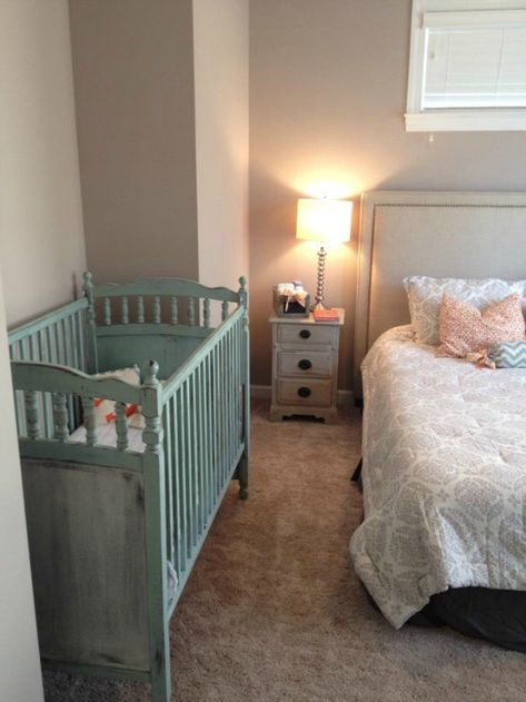 Old Bedroom Furniture Makeover, Green Distressed Furniture, Painted Crib, Lakehouse Bedroom, Old Bedroom, Annie Sloan Painted Furniture, Lake House Bedroom, Gray Nursery, Pallet Garden Furniture