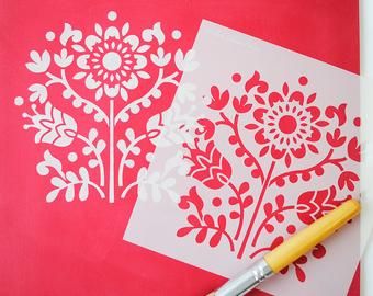 Nicolette Tabram Stencils by NicoletteTabram on Etsy Furniture Stencil, Moroccan Stencil, Stencil Fabric, Stenciled Floor, Folk Design, Stencil Furniture, Scandinavian Wall Art, Pondicherry, Wall Stencils