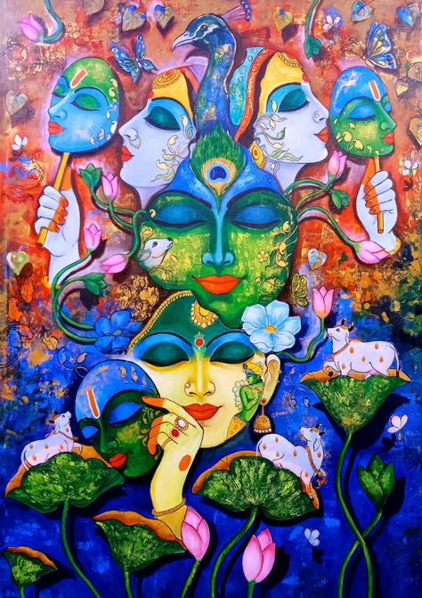 Arjun Das Painting, Indian Contemporary Art Paintings, Arjun Das, Indian Contemporary Art, Series Painting, Rama Krishna, Buddhist Art Drawing, Modern Art Canvas Painting, India Painting