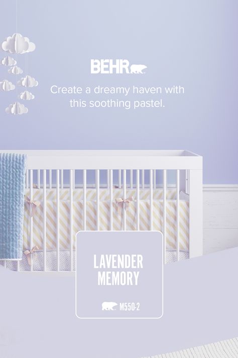 Discover Lavender Memory, a pastel hue that brings a soothing presence to your nursery. Lavender Memory Behr Paint, Behr Lavender Paint Colors, Nocturne Shade, Lavender Paint Colors, 2023 Home Trends, Indoor Paint Colors, 2022 Color Trends, Best Bedroom Paint Colors, Lavender Paint