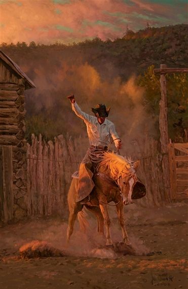 Owen Bill | Early Morning at Cedar Ranch (2008) | MutualArt Charlie Russell, Western Pictures, Western Things, Cowboy Culture, Water Photos, Western Frontier, Cowboy Artists, Horse Paintings, Cowboy Stuff