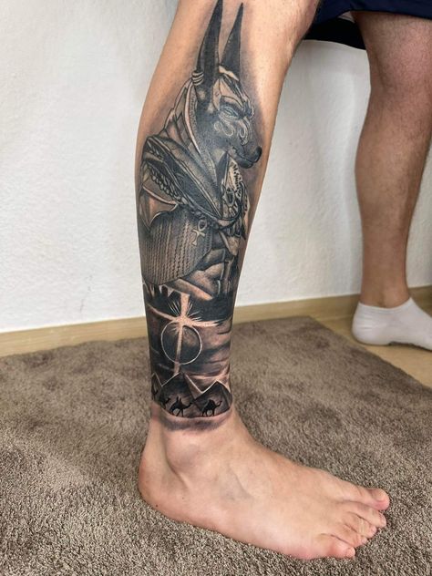 Male Leg Tattoos, Pharoah Tattoo, Side Leg Tattoo, Egyptian Tattoos, Egyptian Eye Tattoos, Gothic Tattoos, Shin Tattoo, Egyptian Tattoo Sleeve, Anubis Tattoo