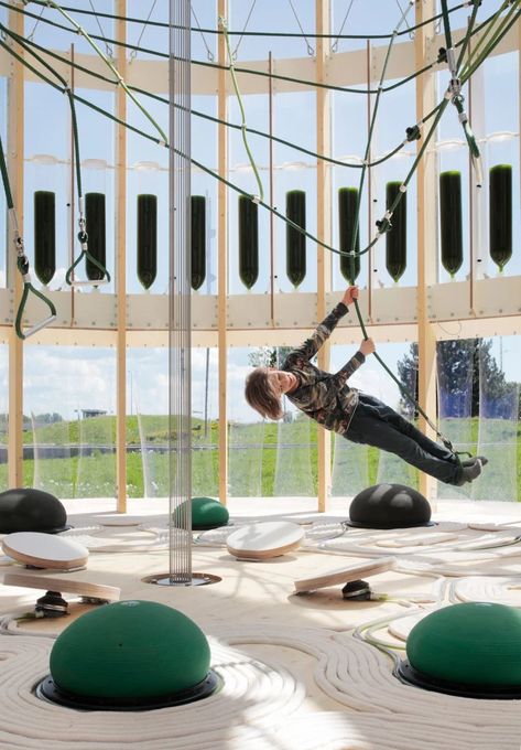 Algae-filled AirBubble by EcoLogicStudio purifies the air as children play Membrane Roof, Timber Structure, Interactive Installation, Timber Deck, Outdoor Classroom, Natural Ventilation, Cad Drawing, Kids Playground, Built Environment