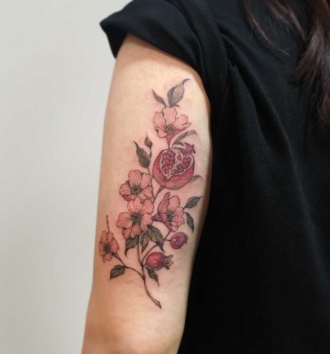 Pomegranate by Mumi Ink Holy Tattoos, Pomegranate Tattoo, Related Tattoos, Cage Tattoos, Iris Tattoo, Belly Tattoos, Ribcage Tattoo, Beautiful Flower Tattoos, 3 Tattoo