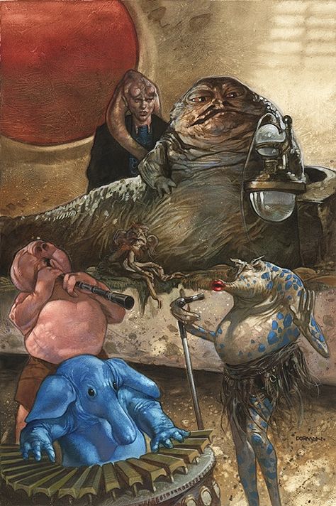 The Hottest Band In The Outer Rim by Dave Dorman Comic Art Max Rebo, Star Wars Legacy, Rogue Squadron, Ralph Mcquarrie, Star Wars Books, Star Wars Celebration, Star Wars Concept Art, Star Wars Comics, Hot Band