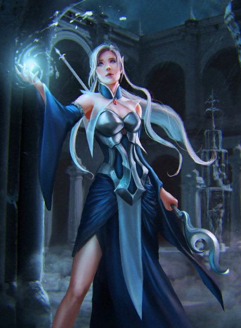 Water Mage Water Mage Character Design, Water Armor Female, Water Mage, Water Genasi Female Sorcerer, Water Mage Female, Water Warrior Female, Crystal Mage Fantasy Art, Female Drawing, Dungeons And Dragons Art