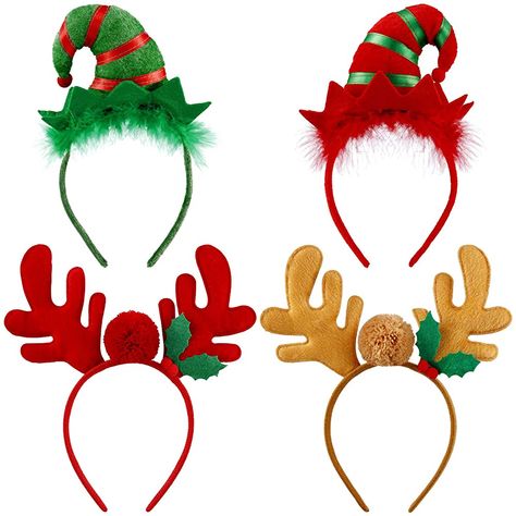 4 piezas de diademas de Navidad para fiestas de Navidad, tocado de reno, cuernos y gorro de elfo de Navidad, tamaño universal para el pelo de Navidad: Amazon.es: Ropa y accesorios Christmas Hair Band, Santa Headband, Elf Reindeer, Xmas Costumes, Headband Christmas, Headband Accessories, Antler Headband, Hat Headband, Fancy Costumes