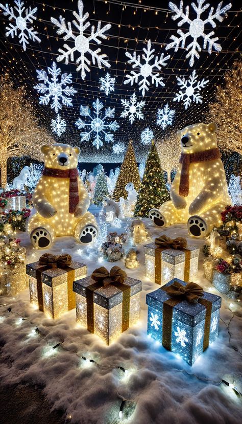 Christmas Gift Display, Polar Bear Christmas Decorations, Old Lanterns, Artificial Snow, Polar Bear Christmas, Outdoor Display, Decor Elements, Have Inspiration, Christmas Yard