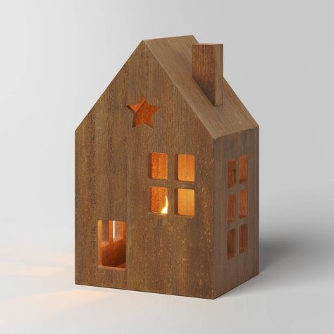 Create a classic Christmas scene with the Lit Wood House with Star Window Christmas Village Building from Wondershop™. This house with a star window and chimney is made of wood and stands six inches tall. It’s designed for indoor use and is great for displaying on a mantelpiece, shelf or tabletop with other Christmas Village buildings. Plus, it casts a warm glow with the included batteries. Welcome to the Wondershop™. Hygge Colors, Star Window, Village Buildings, Window Christmas, Cozy Hygge, Target Holiday, Christmas In The City, Christmas Snow Globes, Wood House