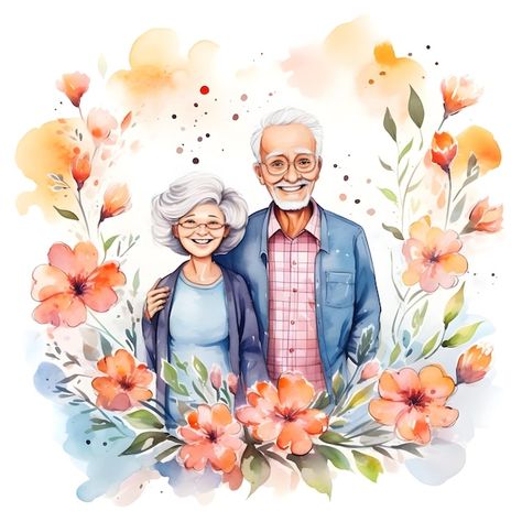 Photo grand parents day lovely celebrati... | Premium Photo #Freepik #photo Grand Parents Day, Grand Parents, Cute Watercolor, Parents Day, Couple Illustration, School Art Projects, School Art, Media Post, Drawing For Kids