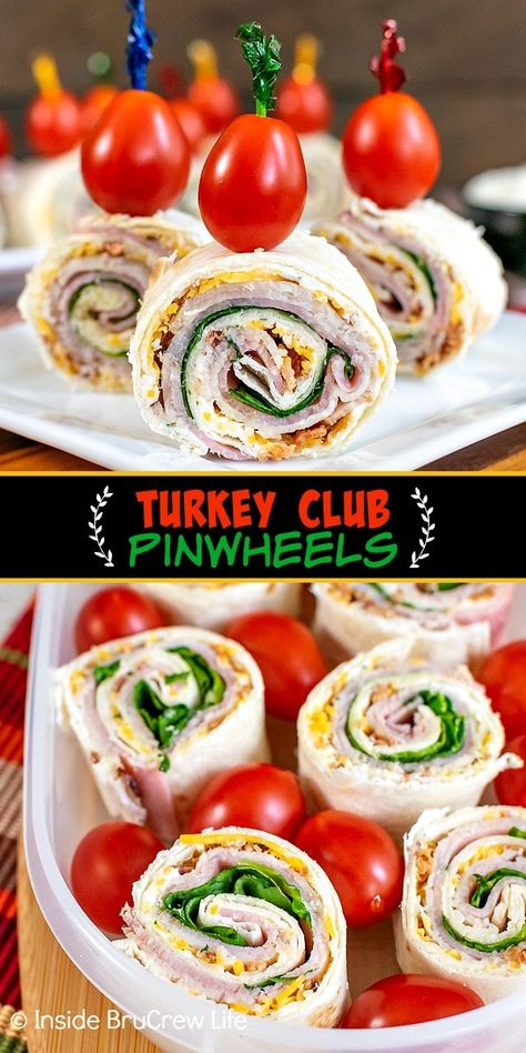 Softball Food Travel, Galentines Lunch Ideas, Turkey Club Pinwheels, Club Pinwheels, Beach Lunches, Galentines Brunch, Turkey Roll, Tortilla Pinwheels, Pinwheel Sandwiches