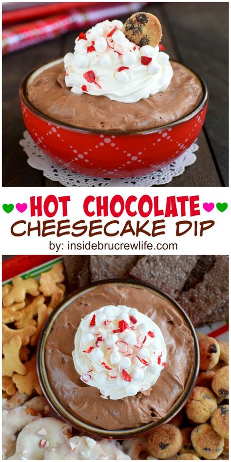 Hot Chocolate Cheesecake Dip - a dip made with hot chocolate mix, yogurt, and cream cheese for a cheesecake treat that is great to dip cookies in Big Desserts, Chocolate Cheesecake Dip, Hot Chocolate Cheesecake, Dip Cookies, Creamy Chocolate Dessert, Crowd Desserts, Simple Desserts, Cheesecake Dip, Sweet Dips