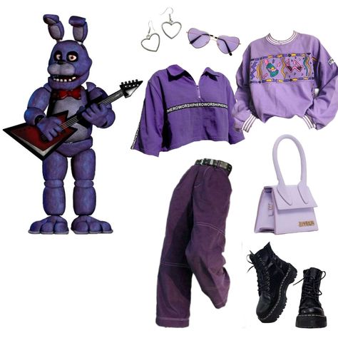 Casual Fnaf Cosplay, Bonnie Halloween Costume Fnaf, Lolbit Inspired Outfits, Five Nights At Freddy's Outfit Ideas, Monty Gator Inspired Outfits, Bonnie Inspired Outfits Fnaf, Fnaf Movie Outfit, Bonnie Fnaf Outfit Ideas, Fnaf Bonnie Outfit