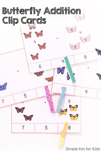 Learn addition up to 10 with these cute butterfly addition clip cards! Realistic butterfly images make learning simple math facts fun for older preschoolers and kindergartners. Motor Skills Preschool, Fun Activities For Preschoolers, Holiday Worksheets, Insects Theme, Math Activities For Kids, Fun Summer Activities, Butterfly Images, Early Math, Simple Math