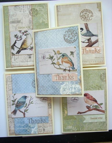 Jacqueline's Craft Nest: Set of Five Notes Cards in Collage style with Bird-prints Trading Card Ideas, Journal Elements, Finding Treasure, Collage Style, Shabby Chic Cards, Cricut Cards, Bird Cards, Some Cards, Cards Christmas