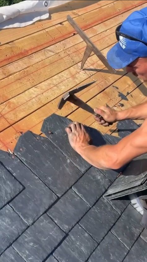 roofershelper on Instagram: Slate roof work from @tostaincouverture ▪️ ▪️ ▪️ ▪️ ▪️ #roofershelper #roof #roofer #roofing #roofrepair #reroof #roofinglife #contractor… Bronze Roof, Slate Roof House, Stone Roof, Grade Of Concrete, Slate Roof Tiles, Lodge Ideas, Construction House, Roof Work, Roof Ideas