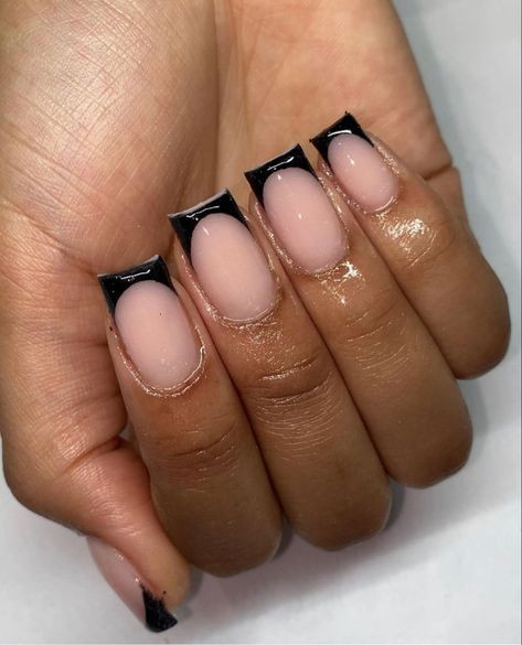 Short French Tip Nails, Black French Tip, Black Acrylic Nails, Short Square Nails, French Tip Acrylic Nails, French Acrylic Nails, Her Nails, Short Square Acrylic Nails, Black French