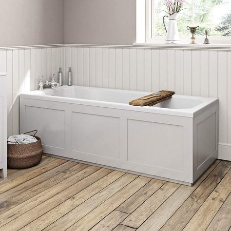 The Bath Co. Camberley White Wooden Straight Bath Front Panel 1700mm: Amazon.co.uk: DIY & Tools Wooden Bath Panel, Bath Front Panel, Paneling Makeover, Straight Baths, Wooden Bath, Gray Bathroom, Bath Panel, Shabby Chic Bathroom, White Bath