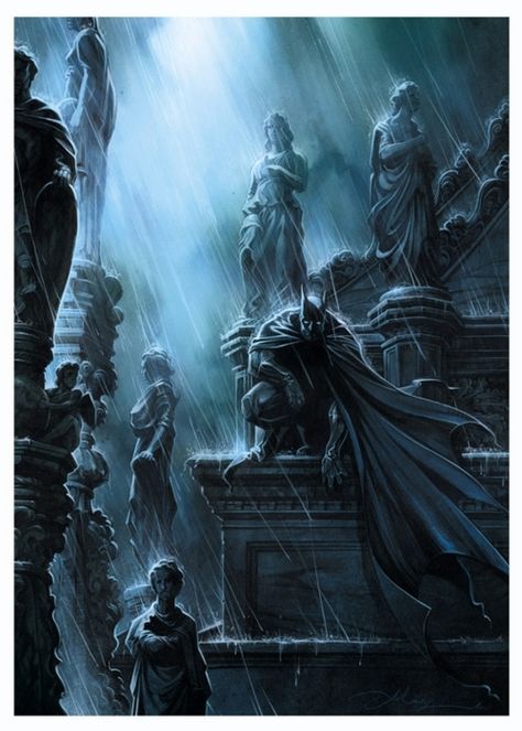 Batman pooping in the rain Gothic Batman, Art Dc Comics, Batman Painting, Batman Poster, Univers Dc, Batman Artwork, Batman Wallpaper, Arte Dc Comics, Batman Comic Art