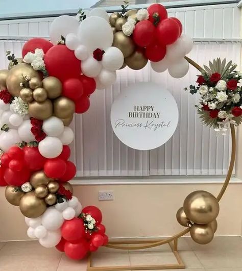 Simple Balloon Decoration, Balloon Decoration Ideas, Trendy Balloons, Red Birthday Party, Decoration For Party, Ring Decoration, Simple Birthday Decorations, Party Stand, Decoration Tips