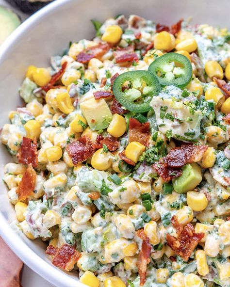 Avocado Corn Salad, Salad Recipes With Bacon, Corn Salad Recipe, Corn Avocado Salad, Corn Salad Recipes, Avocado Salad Recipes, Clean Food Crush, Food Crush, Corn Salad