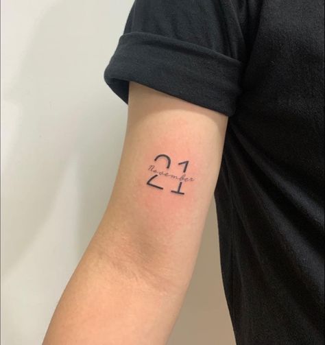 Date Of Birth Tattoos Ideas, Birth Date Tattoo, 21 Tattoo, Minimalistic Tattoos, Body Tattoo Design, Pink Rose Tattoos, Fear Of Commitment, Tattoo Lettering Design, Small Quote Tattoos