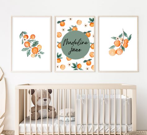 sweet clementine tangerine nursery wall art decor with baby's name, watercolor clementine orange tangerine, 11x14, customizable Tangerine Nursery, Orange Nursery Girl, Clementine Nursery, Greenery Nursery, Peach Nursery, Name Watercolor, Orange Nursery, Clementine Orange