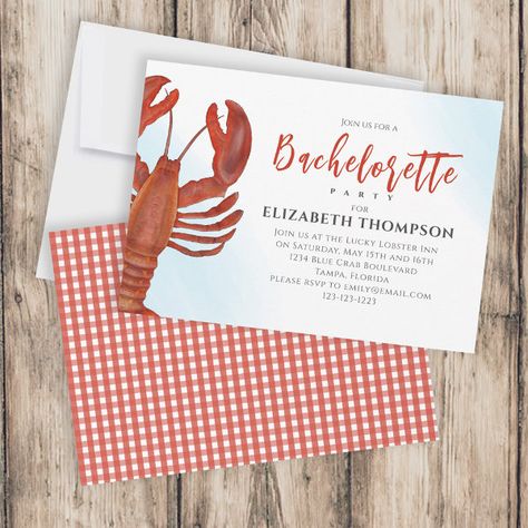 Watercolor Bachelorette Party Red Lobster Coastal Invitation Ocean Invitation, Seafood Dinner Party, Invitations Ideas, Bridal Shower Inspiration, Bachelorette Invitations, Red Lobster, Bachelorette Party Invitations, Rehearsal Dinner Invitations, Modern Invitation