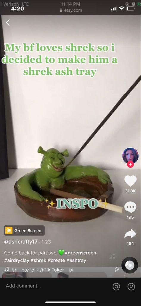 Shrek Clay Art, Shrek Ceramics, Shrek Clay, Emo Clay Ideas, Weird Clay Art, Diy Incense Holder, Diy Air Dry Clay, Air Dry Clay Projects, Clay Crafts Air Dry